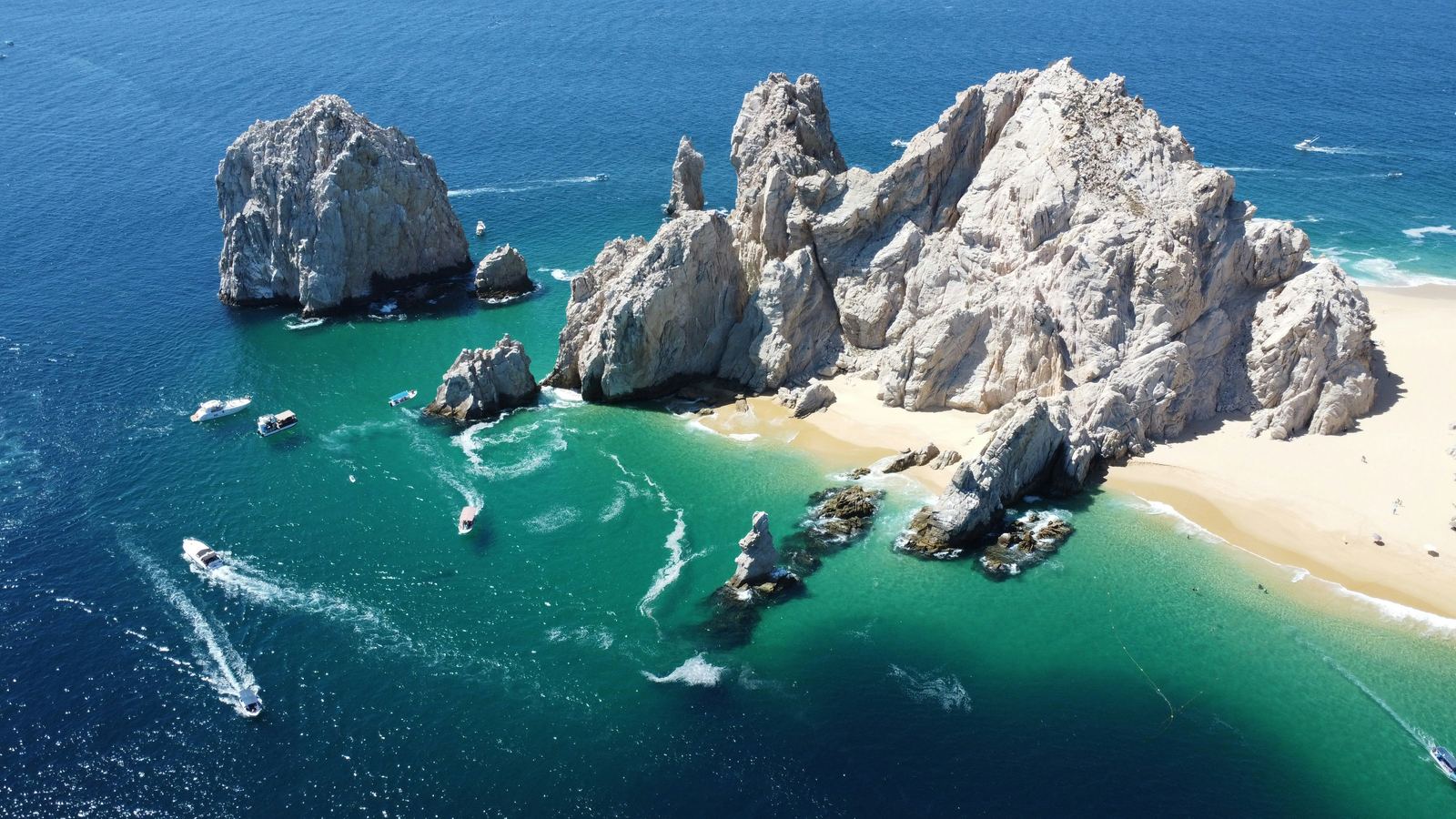 Aerial view of Land's End and the arch at Cabo San Lucas
