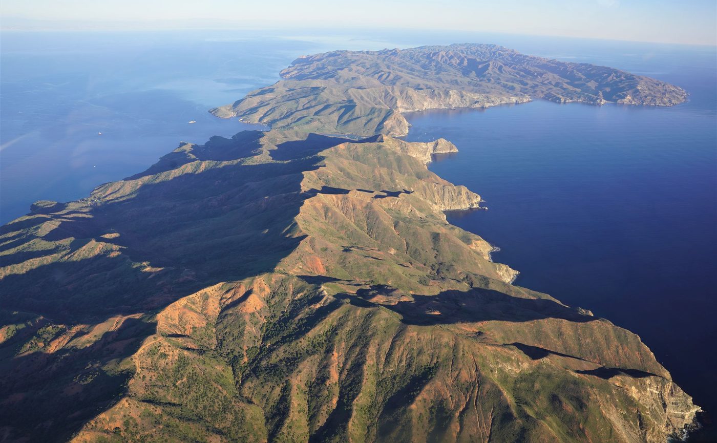 Aerial view along the ridgeline of Santa Cruz Island
